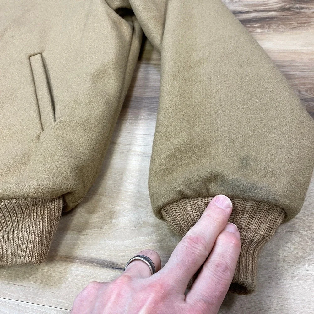 LL Bean Bomber Jacket Mens M Vintage Wool Plaid Lined Tan Heritage Made USA - Picture 8 of 12
